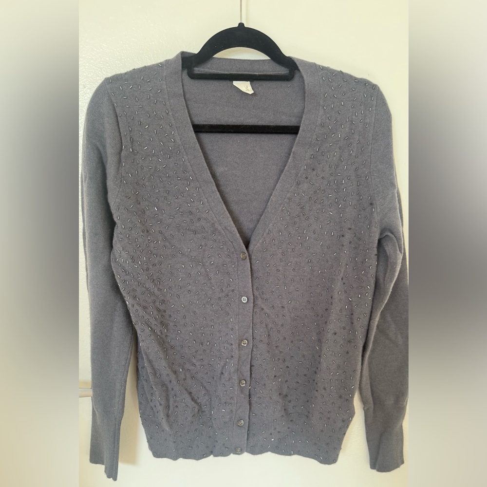 J.Crew Beaded V-Neck Cardigan Sweater L